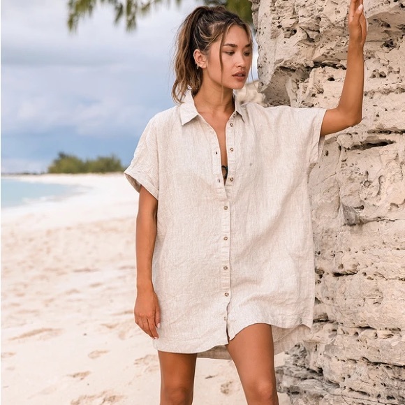 Rhythm. Dresses & Skirts - BNWT Rhythm Linen Cotton Shirt Dress Large Oat